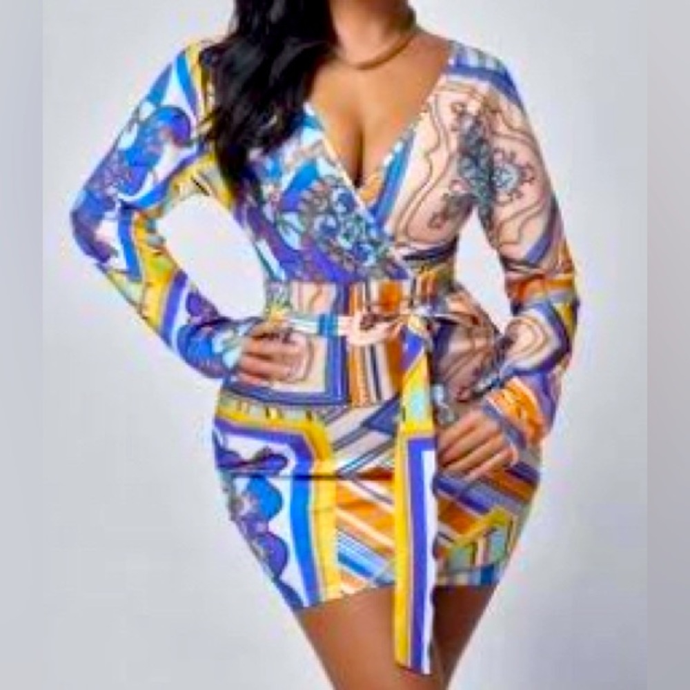 SHEIN Bodycon Dress Scarf Print Belted Multicolor 8/10 L
NWOT